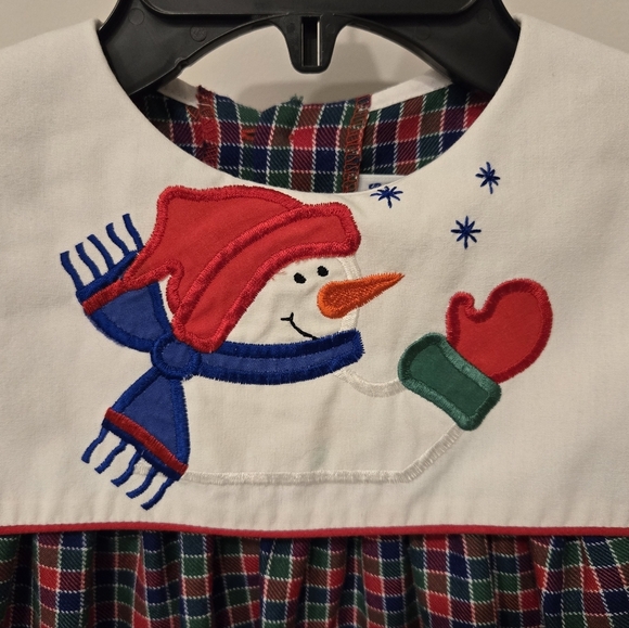Vintage Plaid Toddler Dress with Snowman Embroidery - Picture 2 of 6